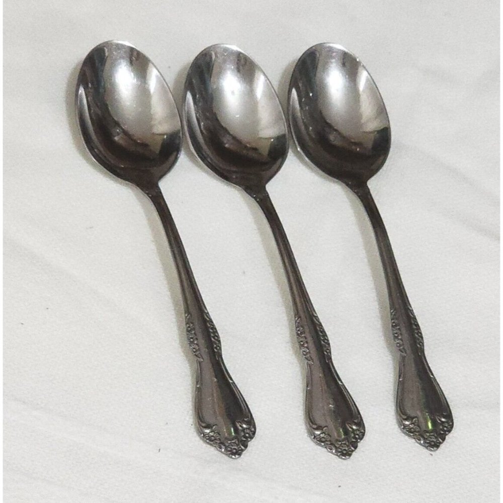 3 Oneida Mansfield Oval Soup Spoons 7" deluxe glossy Amadeus Rogers flatware
